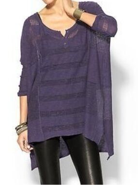 Free People Wild Horses Henley Tunic M Oversized Boho Long Sleeve Semi Sheer